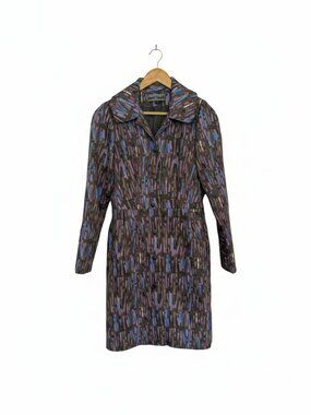 Anu Raina Purple Abstract Geometric Statement Collar Trench Coat S